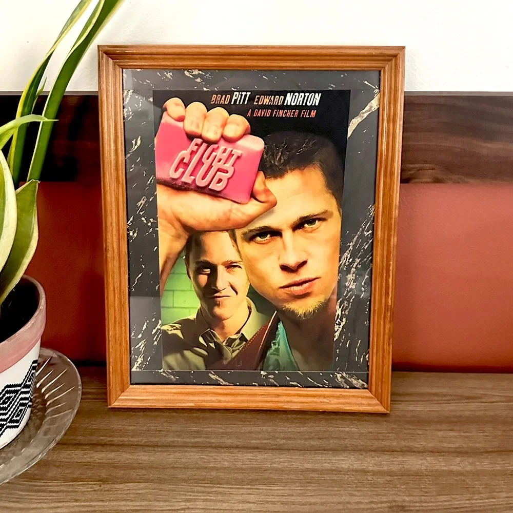 Fight Club Movie Poster Brad Pitt Edward Norton Canvas Art Print Wood Framed Art
